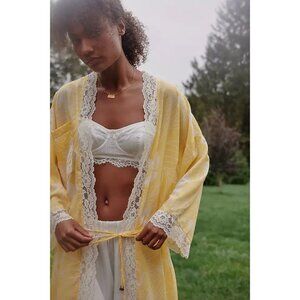 Free People Better Weather Maxi Robe Womens S Butter Yellow Lace Floral Garden